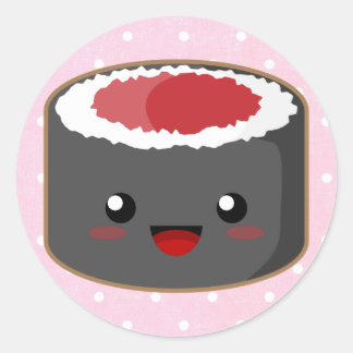Sticker Rond Rouleau Saumon de Kawaii
