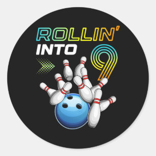 Sticker Rond Rouler Dans 9 Fête D'anniversaire Rétro De Bowling