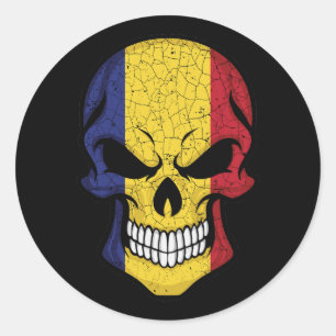 Sticker Rond Roumanie Drapeau crâne souriant