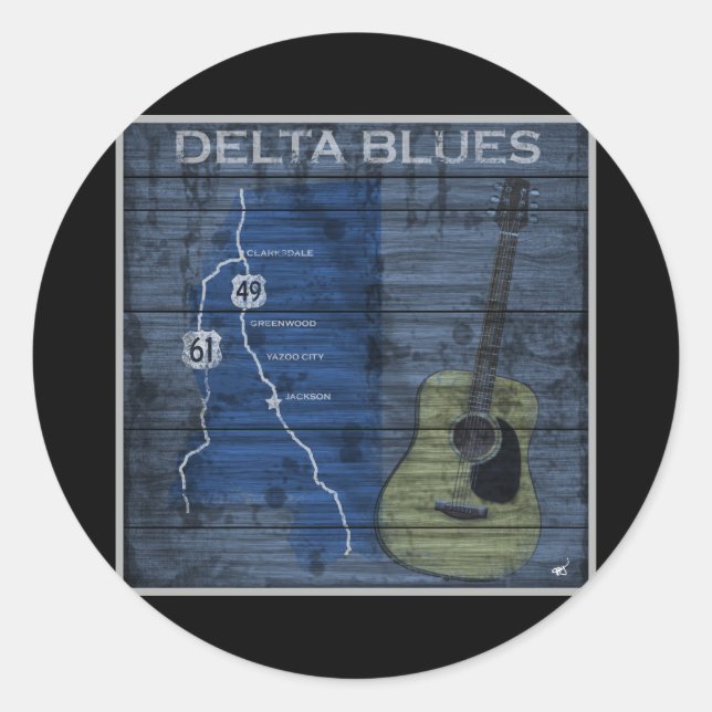 Sticker Rond Route Delta Blues Grunge Blues (Devant)