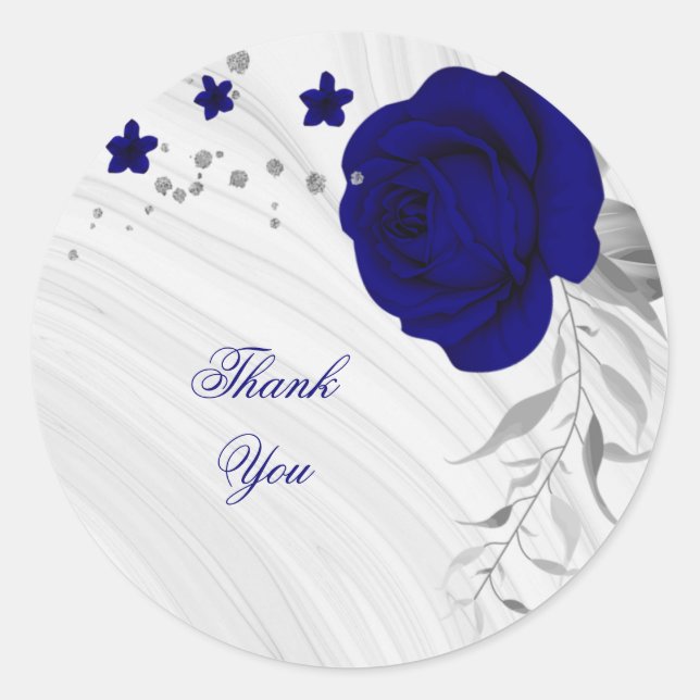 Sticker Rond royal bleu fleurs argent marbre feuille classique  (Devant)