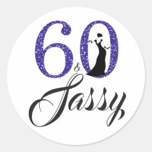 Sticker Rond Royal Blue 60 et Sassy   Typographie 60e anniversa