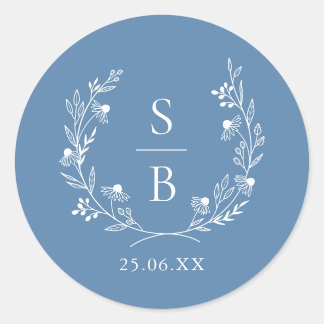 Sticker Rond Royal Blue Botanogramme Mariage de couronne (Devant)
