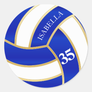 Sticker Rond Royal Blue, Gold et White Volleyball - Personnalis