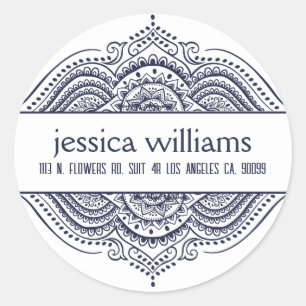Sticker Rond Royal Blue Lace Floral Paisley Mandala Design