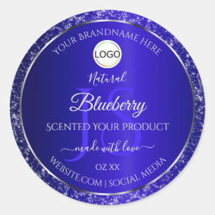 Sticker Rond Royal Blue Logo Initiales Parties scintillant Étiq