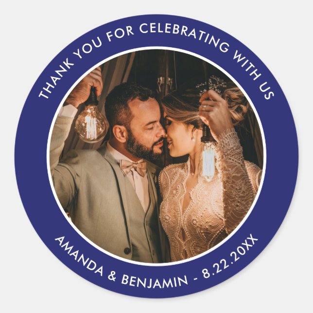 Sticker Rond Royal Blue Modern Merci Photo Mariage Faveur (Devant)