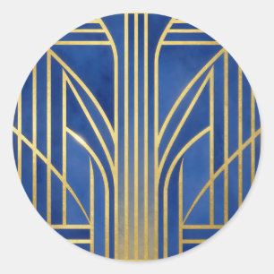 Sticker Rond Royal Blue Or Art Déco