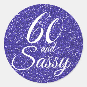 Sticker Rond Royal Blue Parties scintillant 60 et Sassy 60e ann