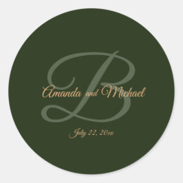 Sticker Rond Royal Dark Green Feuille Gold Frame Mariage
