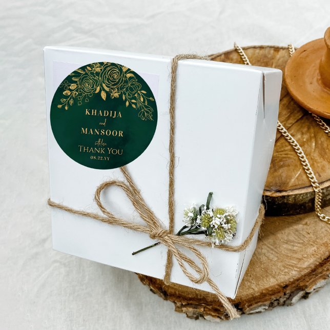 Sticker Rond Royal Emerald Green Gold Floral Mariage Merci (Créateur téléchargé)