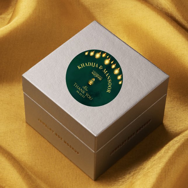 Sticker Rond Royal Emerald Green Gold Mariage islamique Merci (Créateur téléchargé)