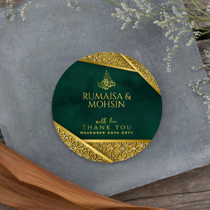 Sticker Rond Royal Emerald Green Gold Mariage islamique Merci