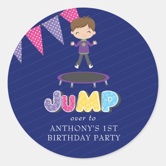 Sticker Rond Royal Purple et Blue Trampoline fête d'anniversair (Devant)