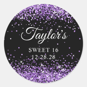 Sticker Rond Royal Purple Parties scintillant Black Sweet 16