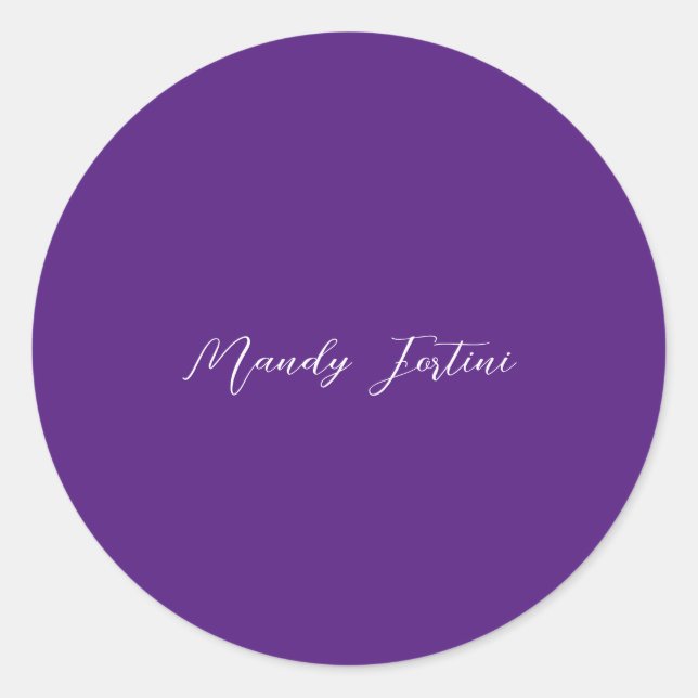 Sticker Rond Royal Purple Plain Élégante Calligraphie minimalis (Devant)