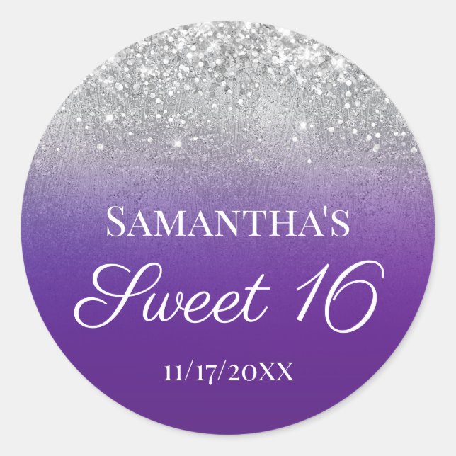 Sticker Rond Royal Purple Silver Ombre Parties scintillant Swee (Devant)