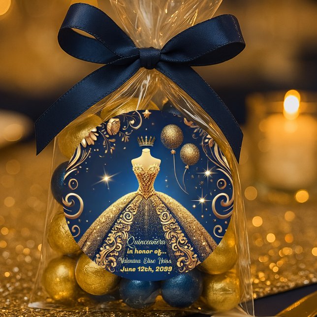 Sticker Rond Royal Quinceañera Gold et Navy Princess Thème (Créateur téléchargé)