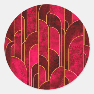 Sticker Rond Royal Red and Gold Art Déco Motif