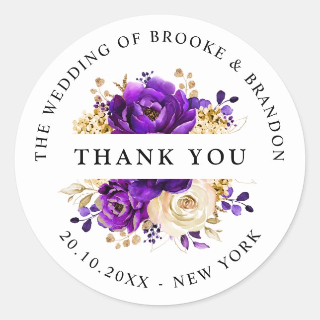 Sticker Rond Royal violet violet or Merci botanique (Devant)