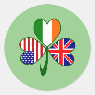Sticker Rond Royaume-Uni États-Unis Irlande Drapeau Trèfle