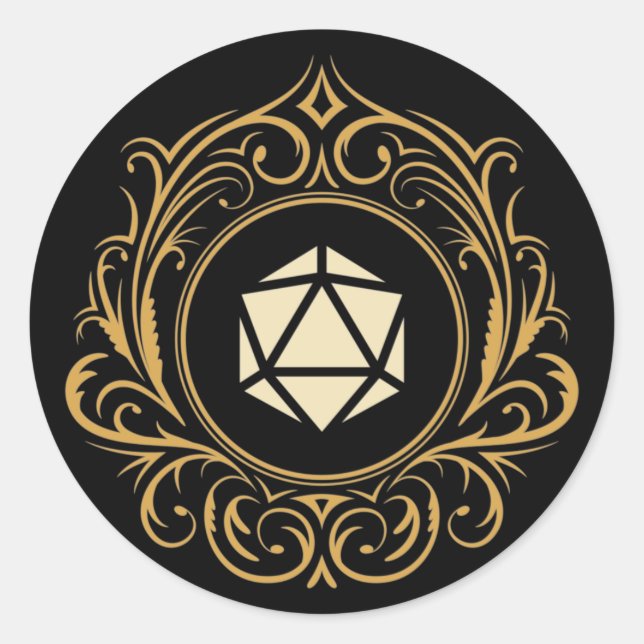Sticker Rond RPG tablette D20 vintage (Devant)