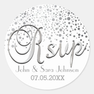 Sticker Rond RSVP Points Confetti Argent Personnaliser