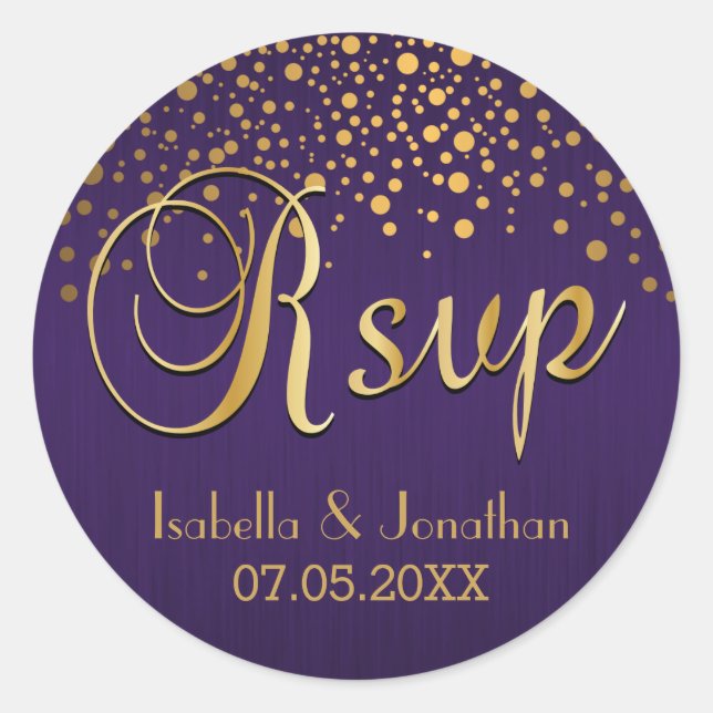 Sticker Rond RSVP | Points d'or et pourpre | Personnaliser (Devant)