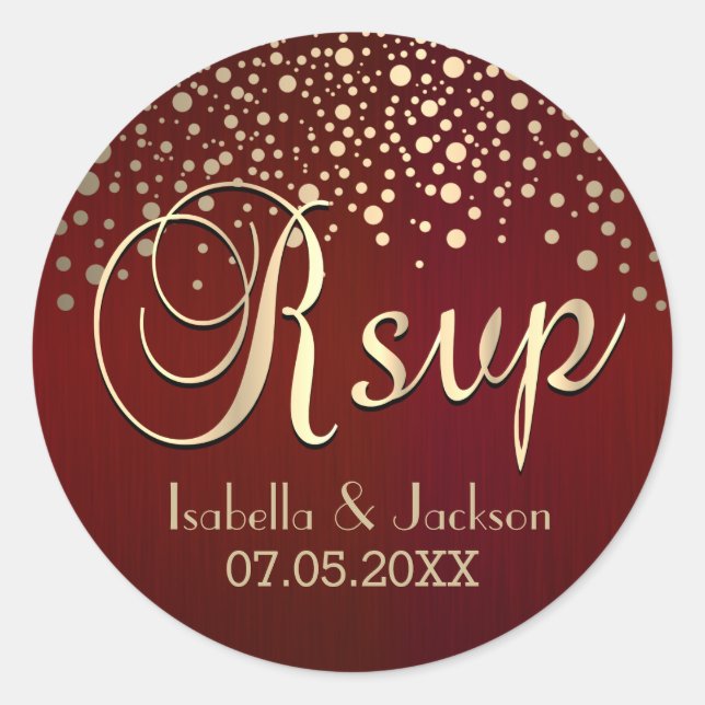 Sticker Rond RSVP | Points d'or et rouge Bourgogne | Personnali (Devant)