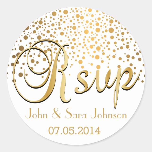 Sticker Rond RSVP | Points Gold Confetti | Personnaliser (Devant)