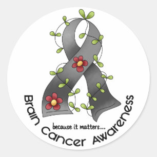 Sticker Rond RUBAN 1 de FLEUR de cancer du cerveau