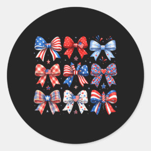 Sticker Rond Ruban 4 juillet Coquette Rouge Blanc Bleu USA 250e