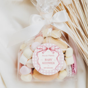 Sticker Rond Ruban à nœud rose blush pour Baby Shower fille