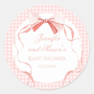 Sticker Rond Ruban arc rose en vichy douche préppine fille