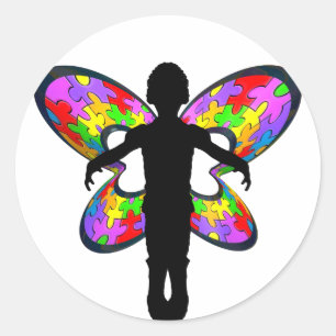 Sticker Rond Ruban autistique papillon