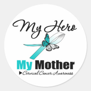 Sticker Rond Ruban Cancer du col de l'utérus Mon HERO Ma mère