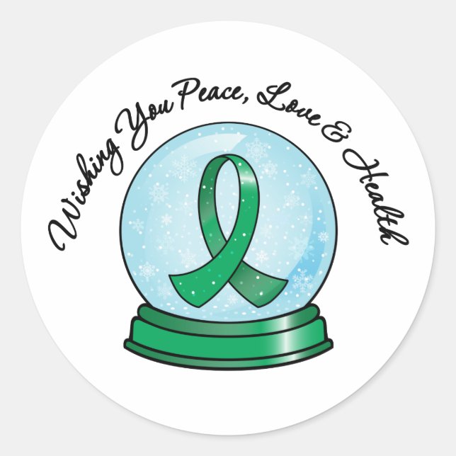 Sticker Rond Ruban de cancer du foie Joyeux Noël Snowglobe (Devant)