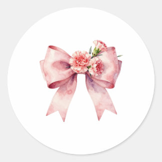 Sticker Rond Ruban de Carnation Rose Élégant