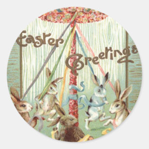 Sticker Rond Ruban de danse de Pâques Bunny Maypole