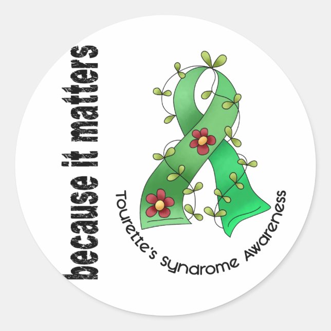 Sticker Rond Ruban de fleurs 3 syndrome de la Tourette (Devant)