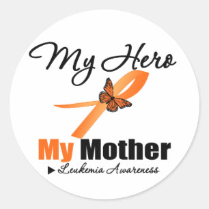 Sticker Rond Ruban de leucémie mon HÉROS ma mère