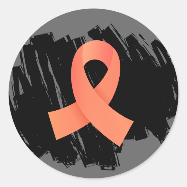 Sticker Rond Ruban De Pêche À Cancer Utérin Avec Écrasage (Devant)