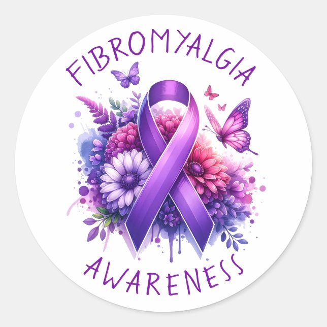 Sticker Rond Ruban de sensibilisation à la fibromyalgie (Devant)