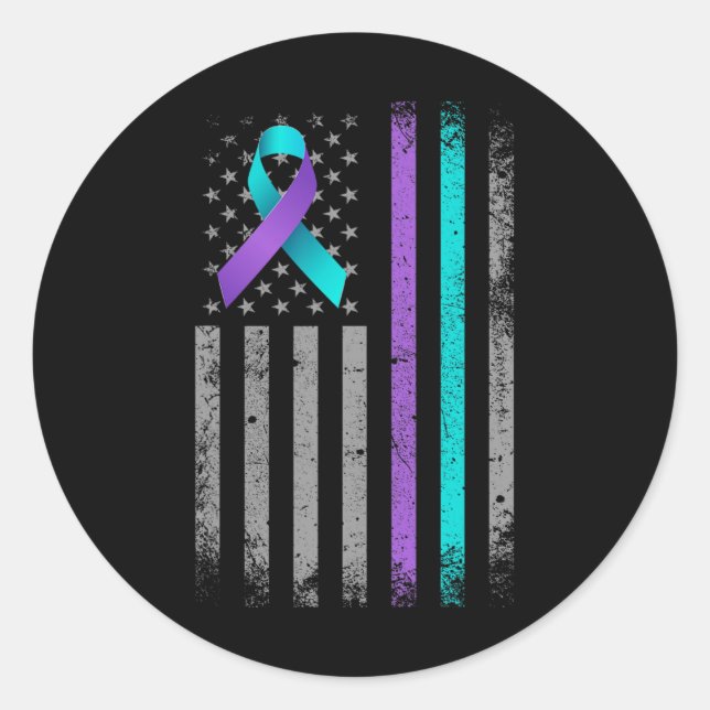 Sticker Rond Ruban de sensibilisation à la prévention du suicid (Devant)