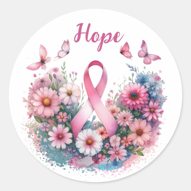 Sticker Rond Ruban de sensibilisation au cancer du sein (Devant)