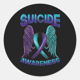 Sticker Rond Ruban de sensibilisation au suicide avec ailes Sui
