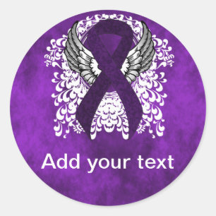 Sticker Rond Ruban de sensibilisation au violet avec ailes