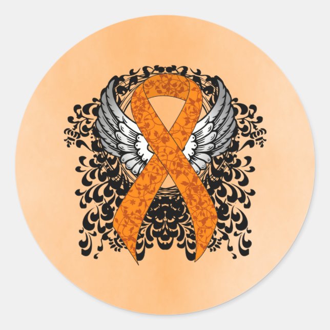 Sticker Rond Ruban de sensibilisation orange avec ailes (Devant)