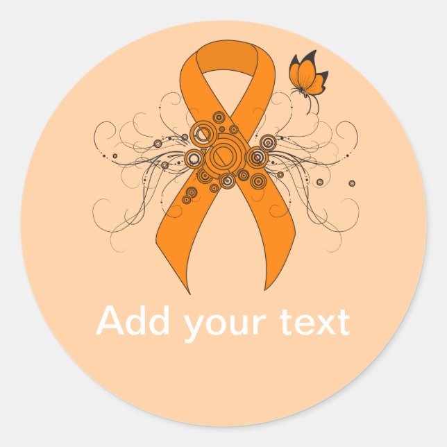 Sticker Rond Ruban de sensibilisation orange avec papillon (Devant)
