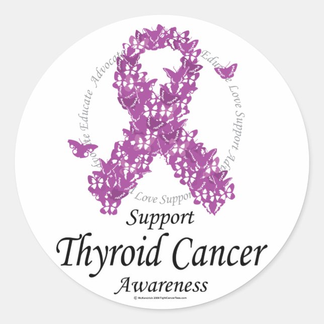 Sticker Rond Ruban du cancer de la thyroïde des papillons (Devant)
